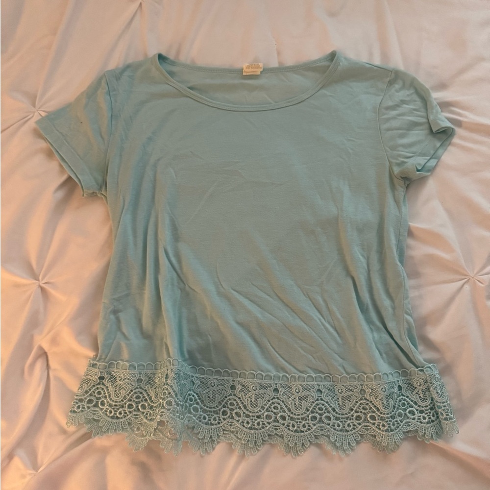 Light Blue Lace Hem Women's Top